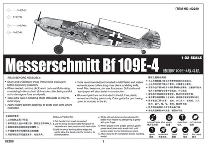 Trumpeter 02289 – 1/32 Messerschmitt Bf 109E-4 Model Kit