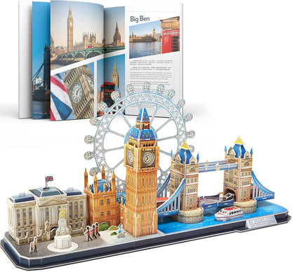 CubicFun 3D Puzzles UK London Bridge Big Ben City Skyline Jigsaw Puzzle for Kids Adults DIY Building Model Kits for Kids Adults, 107 Pieces