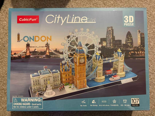 CubicFun 3D Puzzles UK London Bridge Big Ben City Skyline Jigsaw Puzzle for Kids Adults DIY Building Model Kits for Kids Adults, 107 Pieces