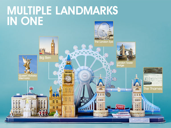 CubicFun 3D Puzzles UK London Bridge Big Ben City Skyline Jigsaw Puzzle for Kids Adults DIY Building Model Kits for Kids Adults, 107 Pieces