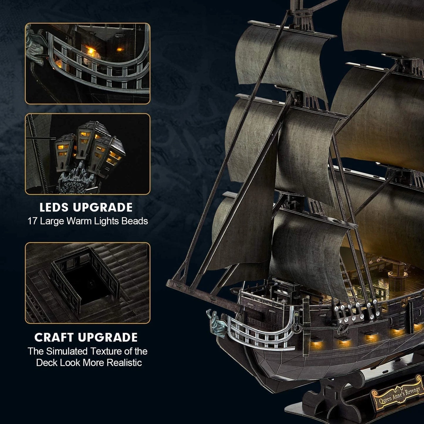 CubicFun 3D Puzzles Pirate Ship Queen Anne's Revenge Luxury version with LED