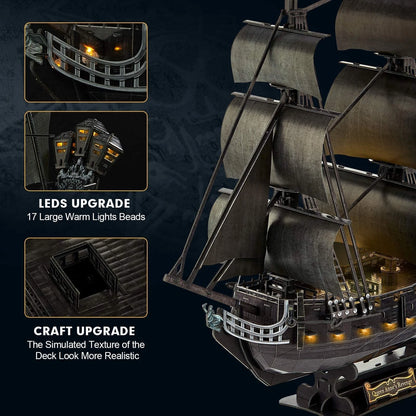 CubicFun 3D Puzzles Pirate Ship Queen Anne's Revenge Luxury version with LED